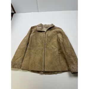 VTG Guess Suede Leather Jacket Faux Fleece Lining Womens Size Medium